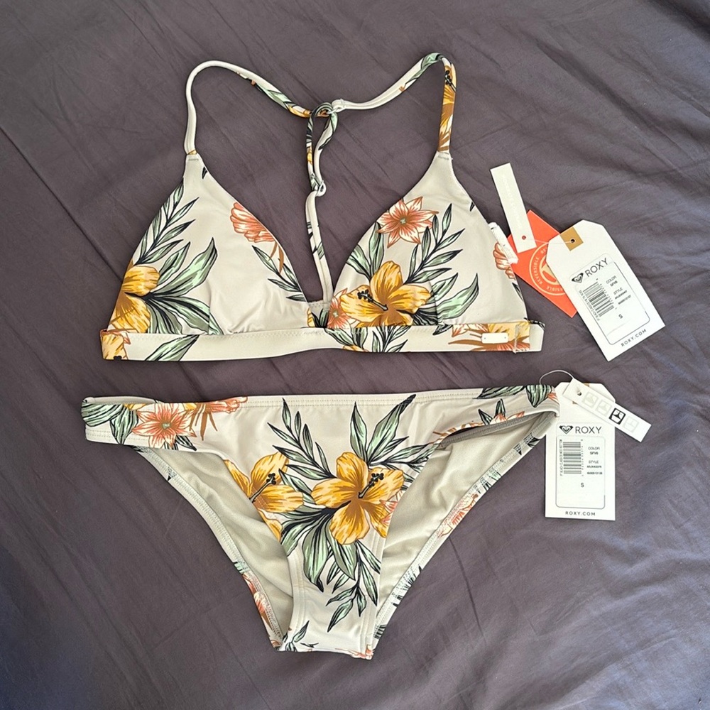 Roxy Beach Classics Reversible Fixed Triangle Bikini Top+Bottom